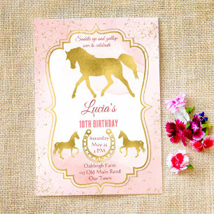 Cowgirl premier rodéo rose et or invitation d'anni