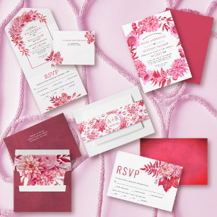 Invitation Fleurs rouges et roses et mariage d'arche