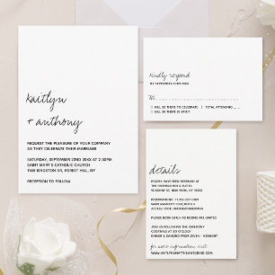 Invitation Tout En Un Script noir et blanc moderne Mariage minimaliste