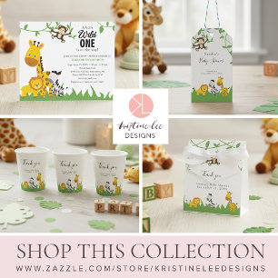 Invitation Safari Baby shower Jungle Animaux mignons Garçon
