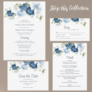 Invitation Floral Dusty Bleu Mariage de script botanique