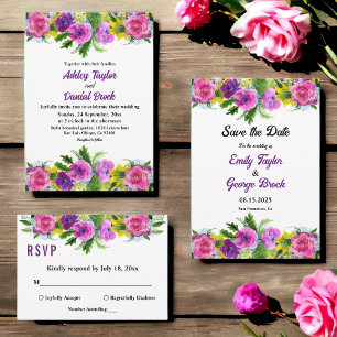 Invitation Elégant Boho Fleurs romantiques Black Floral Maria