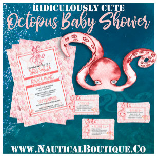 Invitation Baby shower Fille Corail et Aquarelle rose Octopus