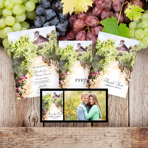 Invitation Vignoble et Mariage d'aquarelle de la grange rouge