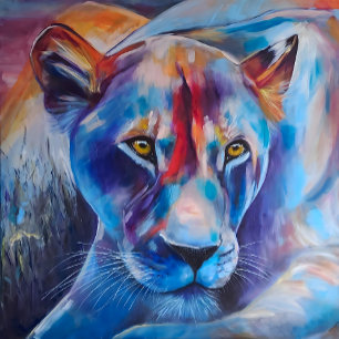 Poster Art de lionne colorée - Décoration de faune peinte