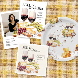 Poster Vieilli à la Perfection Vin et Fromage fête d'anni