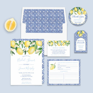 Invitation Toscane Lemons Motif antique Fête des mariées bleu