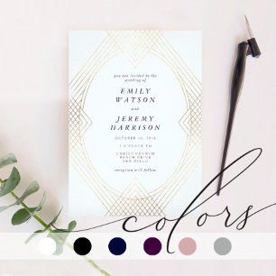 Invitation Gold Navy Oval Géométrique Art Déco Mariage Gatsby