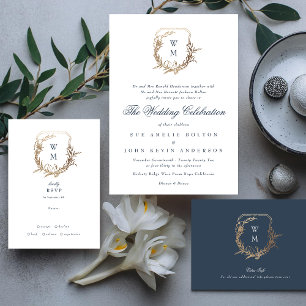 Cartons Réponse mariage de monogramme bleu marine classique