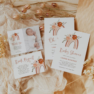 Invitation Orange Terracotta Boho   Baby shower arc-en-ciel