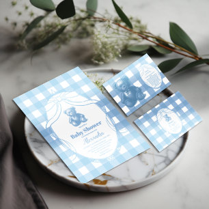 Invitation Elégant Baby shower d'ours en peluche En vichy fra