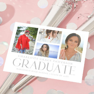 Carte Postale Faire-part de graduation multi-photo de script sim