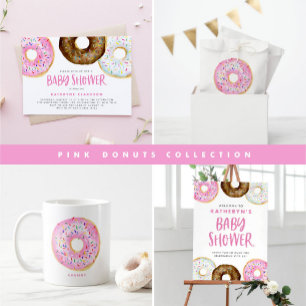 Invitation Aquarelle rose et chocolat beignets Bébé Brunch