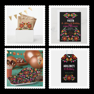 Sticker Rond Fleur noire ethnique Fiesta mexicaine Broderie mex