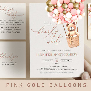 Pink Gold Teddy Bear Balloon Girl Barly Wacht Kaart