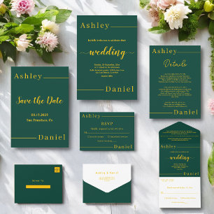 Cartons Réponse Moderne Simple Vert Et Or Élégant Mariage Chic