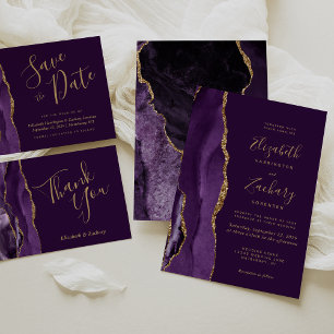 Carte D'accompagnement Purple Gold Agate Plum Détails du Mariage Boîtier