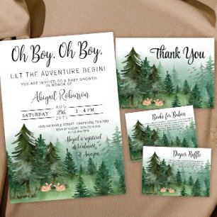 Carte D'accompagnement Twin Boy Deer Woodland Baby shower Déchets Raffle