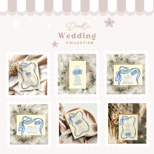 Blauwe Mediterrane Bow Citrus Stripe Wedding Save The Date