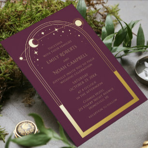 Carte De Remerciements Mariage photo Mystical Chic Plum Gold Star Moon