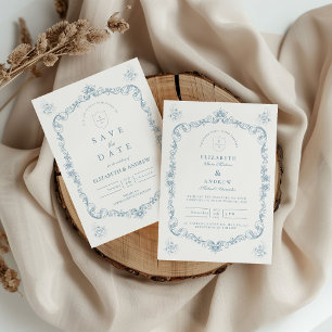 Cartons Réponse Mariage au style baroque bleu poussiéreux en ligne