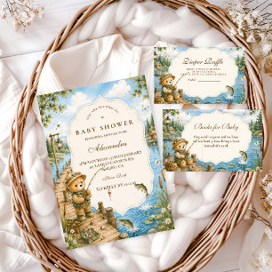 Invitation Baby Shower Ours Rustique Pêche