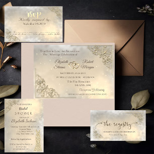 Chic Gold Hearts Mariage & Registre Invitation