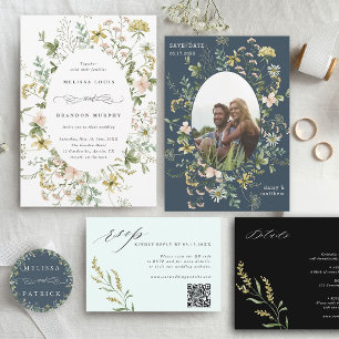 Invitation Tout en un Fleur sauvage Oval Frame Mariage