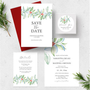 Noël Mariage Invitations Aquarelle Verdure