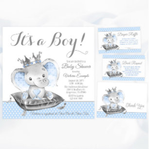 Boy Elephant Prince Baby shower Kaart