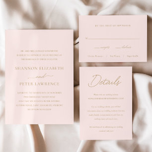 Invitation Mariage élégant et élégant, rose et or bleu minima