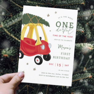 Oh What Fun Winter Car 1er Anniversaire Invitation