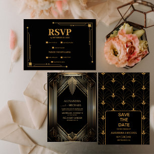 Elegant Black and Gold Art Deco Wedding Save The Date