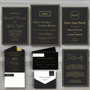 Invitation Élégante Fête des mariées Formelle Noir Et Or Mode