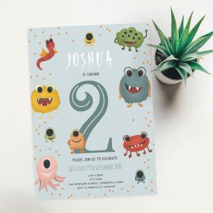 Invitation Boys mignon et moderne Monster Anniversaire de enf