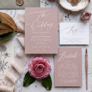 Cartons Réponse Taupe rose moderne et monogramme blanc Détails du 