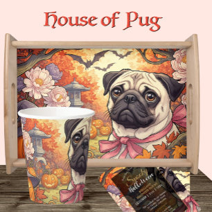 Spooky House of Pug Dog & Halloween Party Kaart