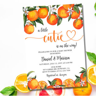 Carte De Remerciements Baby shower orange Little Cutie Clementine