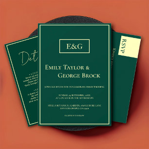 Save The Date Élégant Classy Green Gold Monogramme Mariage moder