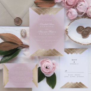 Invitation Mariage de calligraphie Géométrique Pink Gold Gats