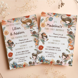 Invitation Twin Girls Anniversaire Fée Forêt