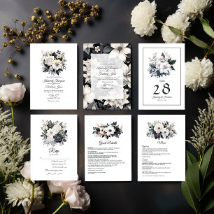 Menu Mariage floral noir et blanc