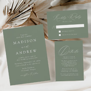 Invitation Moderne Elegant Sage Green Monogramme Mariage phot