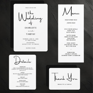 Menu Moderne minima gras Calligraphie Mariage dîner