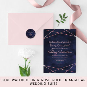 Faire-part de mariage géométrique bleu et or Rose 