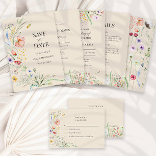 Taupe Fleur sauvage Meadow Wedding Carte RSVP