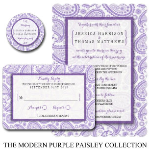 Invitation La collection Mariage moderne Paisley - Purple