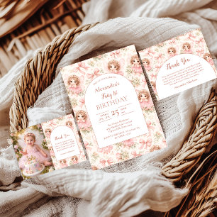 Sprookjesachtige Tuin 1e Verjaardag Foto Bedankkaart