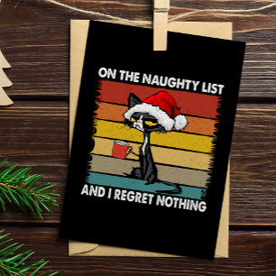 Grumpy kerstkat op de Naughty List Gold Folie Feestdagenkaart