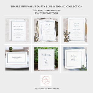 Carte D'accompagnement Simple Dusty Bleu Mariage Réception Blanc Cadre